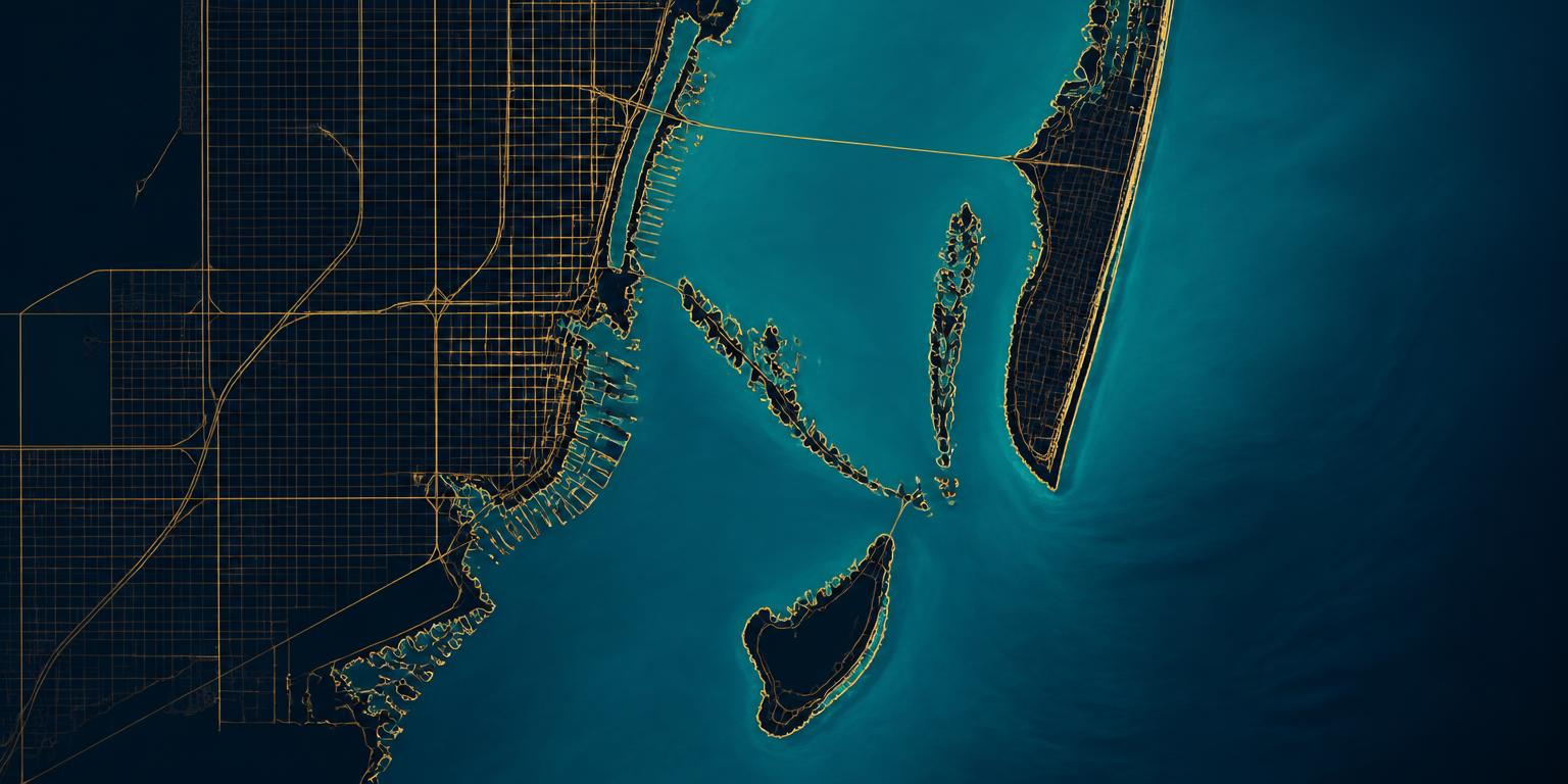 Illustrated nautical map of Biscayne Bay and Miami Beach